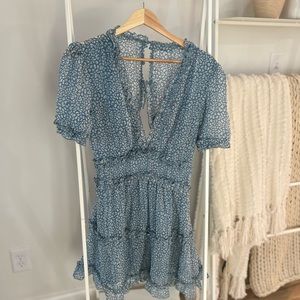 Blue Printed Mini Dress